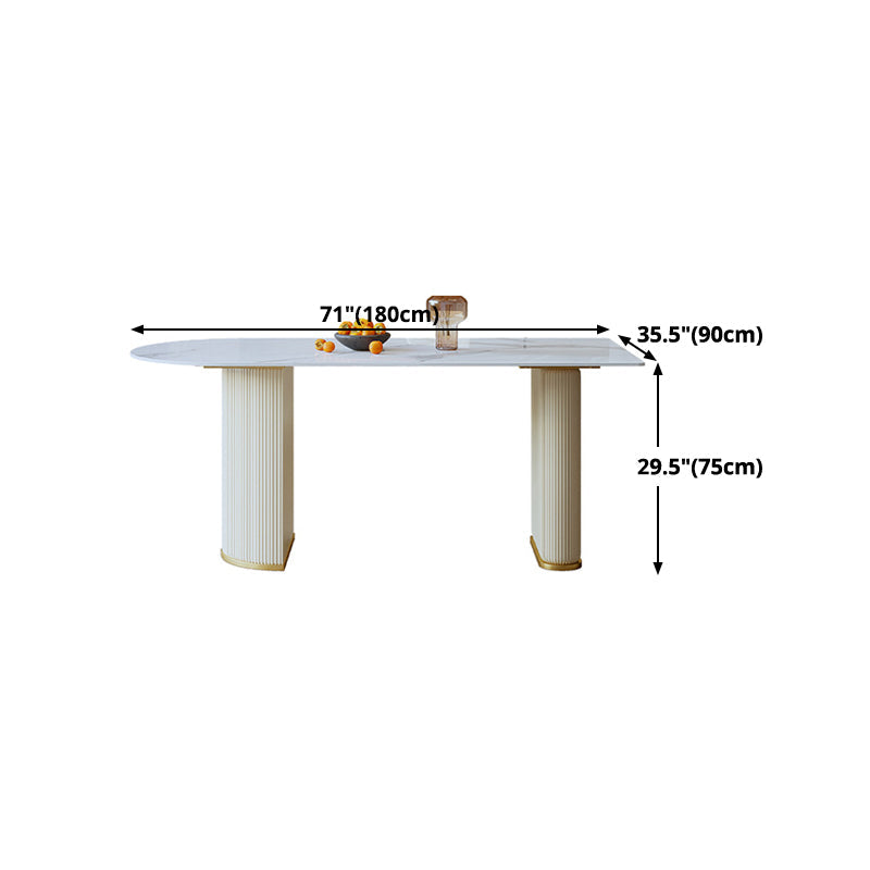 Stone Top Dining Table Modern Dining Table with Double Pedestal Base Clearhalo 'Dining Tables & Seating' 'Dining Tables' 'dining_table' 'furn' 'furn_dining_table' 'Furniture' 'Kitchen & Dining Furniture' 5131303