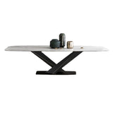 Muebles tradicionales de piedra rectangle de mesa de comedor de lujo con base de pedestal