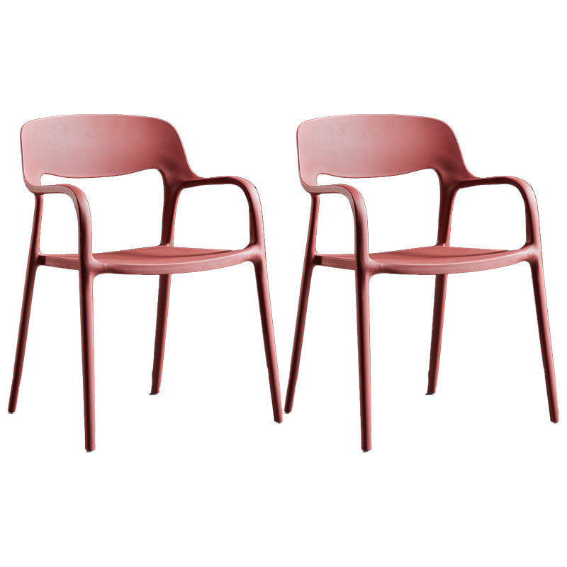 Plastic Contemporary Arm Chair Open Back Kitchen Dining Room Chair Burgundy 2 Piece Set Clearhalo 'Dining Chairs' 'Dining Tables & Seating' 'dining_chair' 'furn' 'furn_dining_chair' 'Furniture' 'Kitchen & Dining Furniture' 5131439