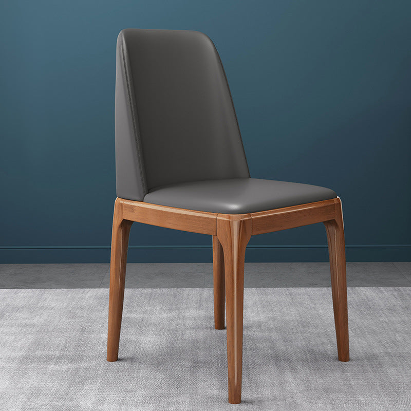 Sedia industriale in pelle finta con gambe in legno massiccio sedia da pranzo senza braccio opaco