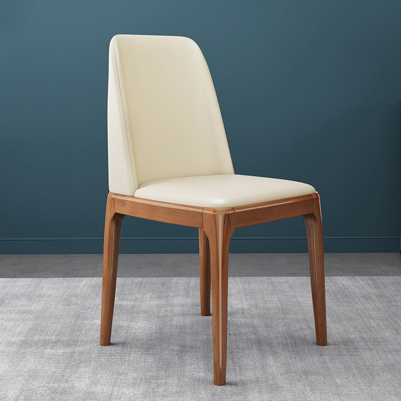 Sedia industriale in pelle finta con gambe in legno massiccio sedia da pranzo senza braccio opaco