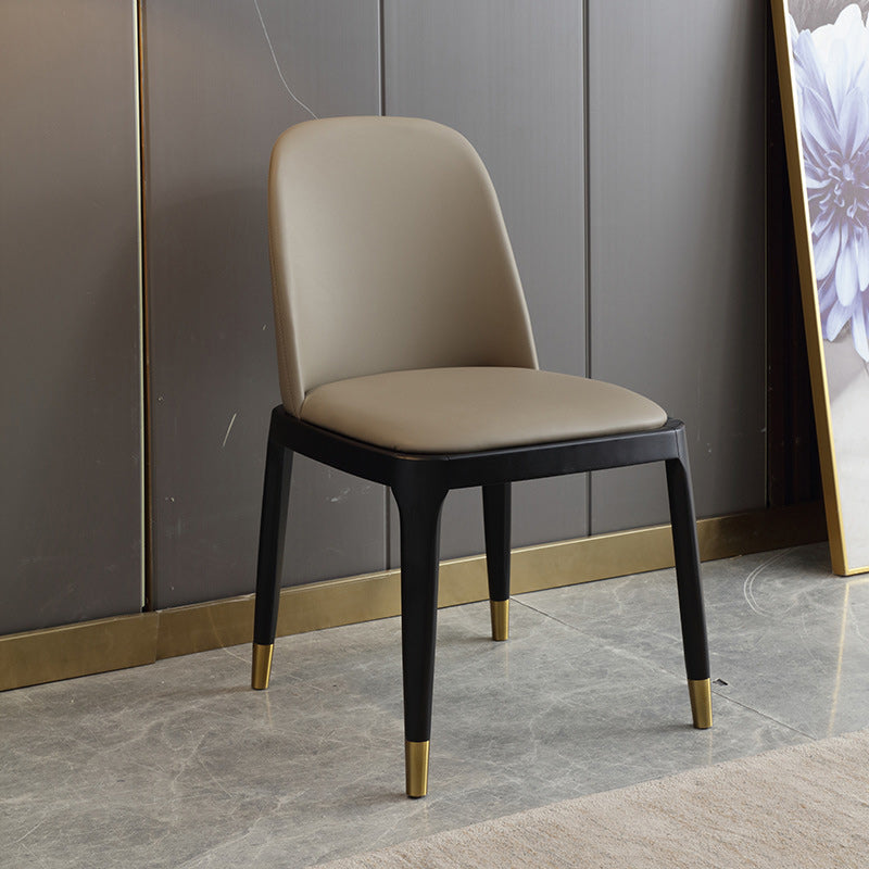 Sedia industriale in pelle finta con gambe in legno massiccio sedia da pranzo senza braccio opaco