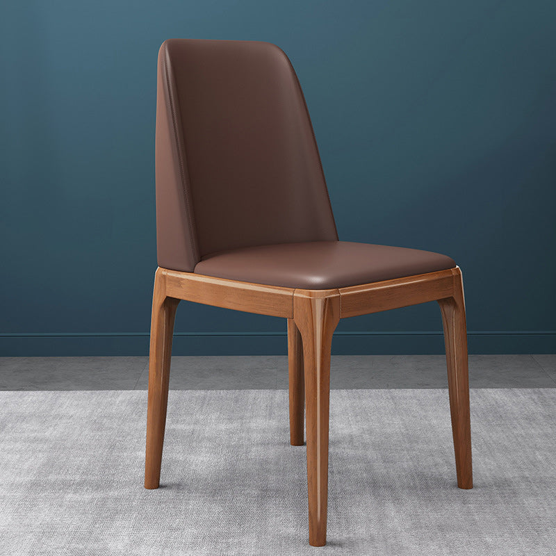 Sedia industriale in pelle finta con gambe in legno massiccio sedia da pranzo senza braccio opaco