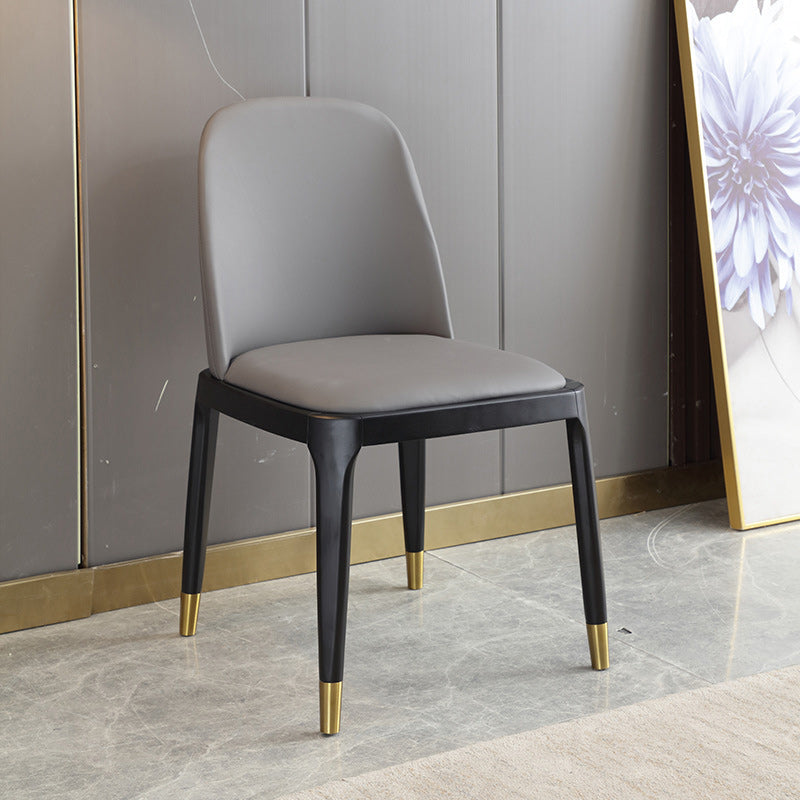 Sedia industriale in pelle finta con gambe in legno massiccio sedia da pranzo senza braccio opaco