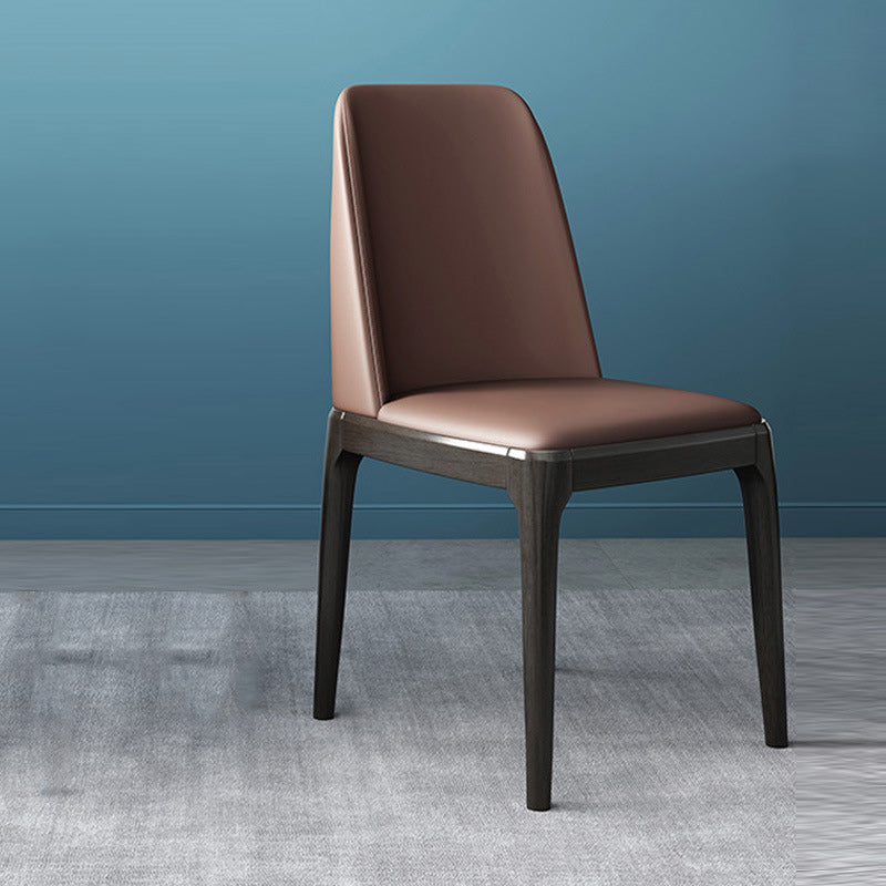 Sedia industriale in pelle finta con gambe in legno massiccio sedia da pranzo senza braccio opaco