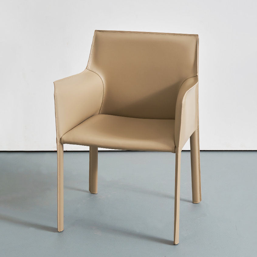 Silla lateral sólida contemporánea con brazos Silla de comedor de cuero sintético