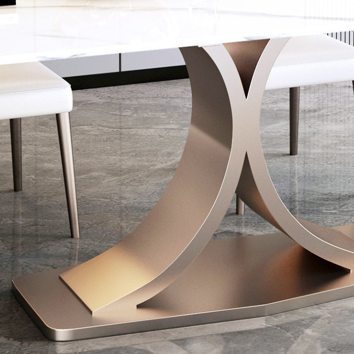 Modern Rectangle Dining Table Set 1/2/5/6 Pieces Dinette Set with White Sintered Stone Top