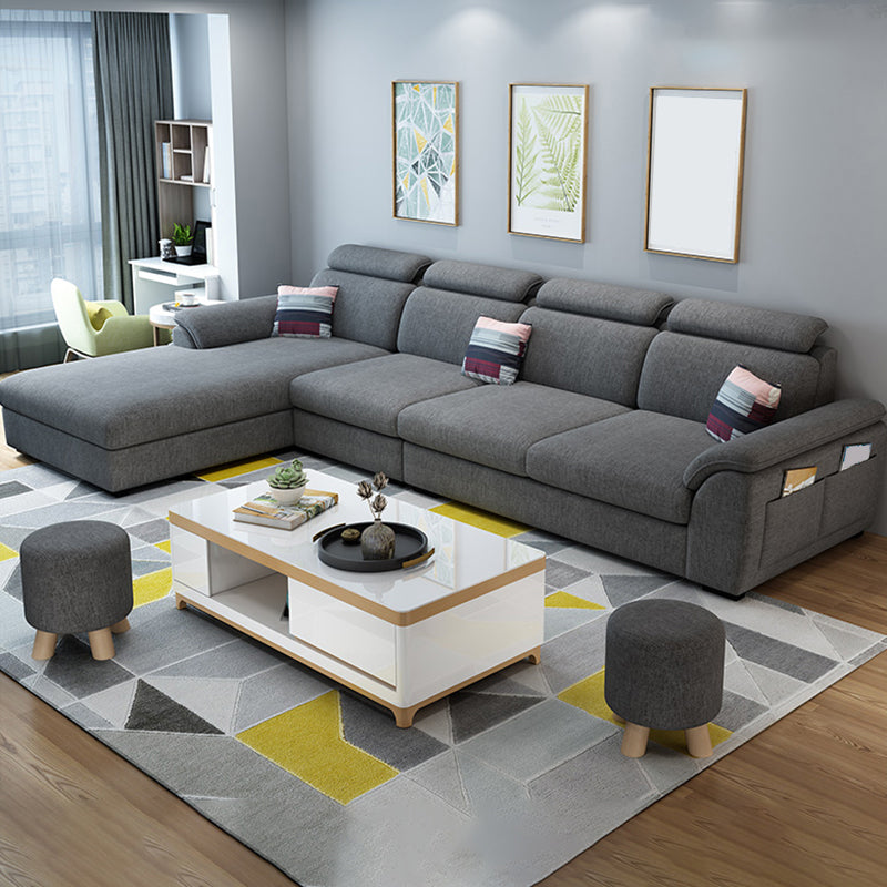 Modern Fabric/Faux Leather Sofa & Chaise with Storage for Living Room