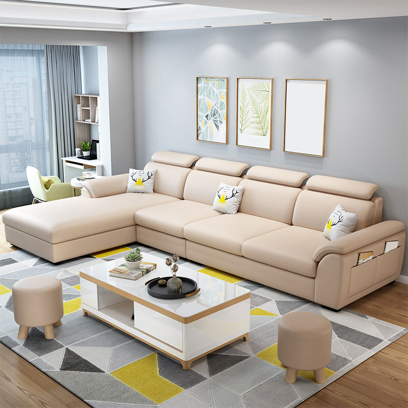 Modern Fabric/Faux Leather Sofa & Chaise with Storage for Living Room