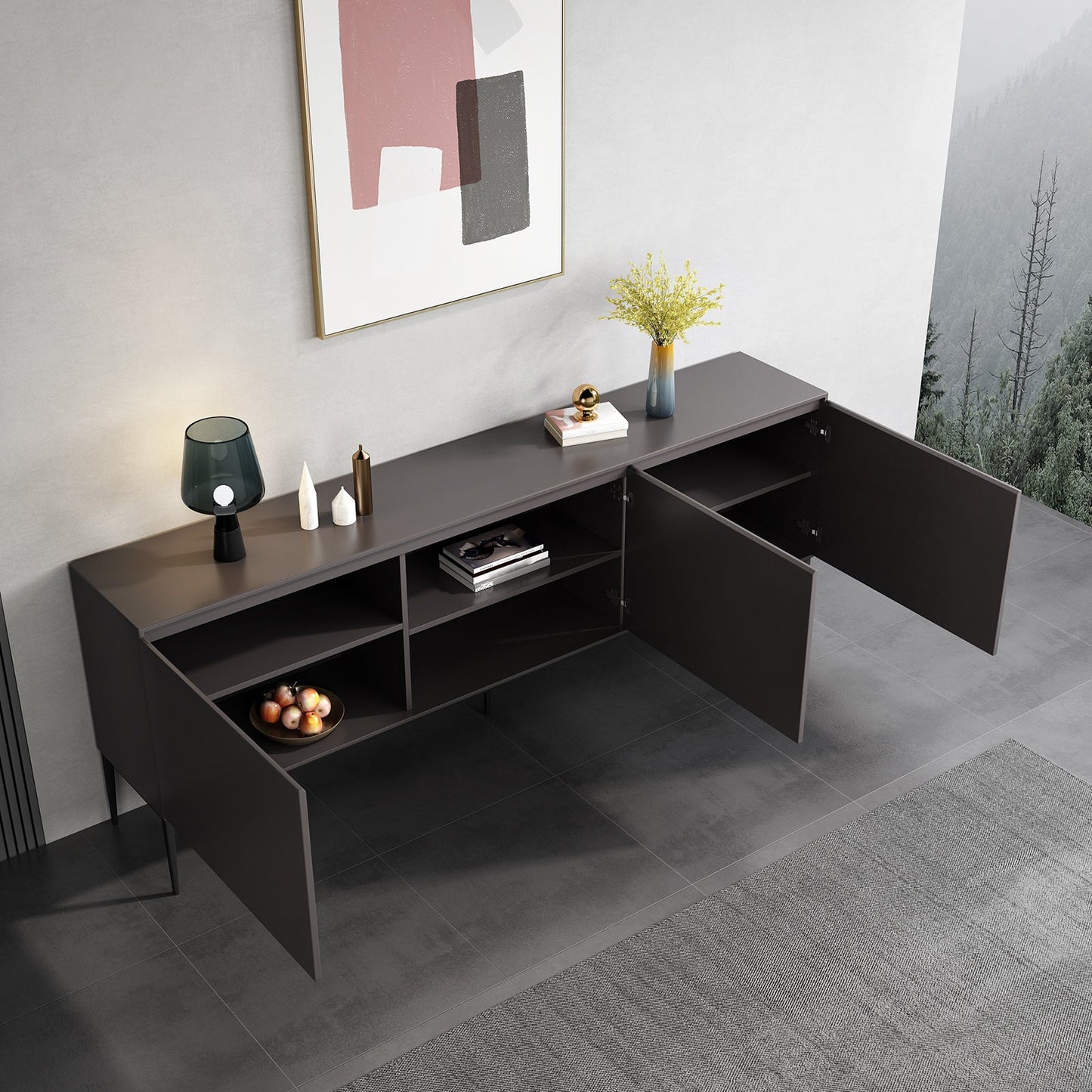 Sideboard in legno ingegnerizzato in stile glam per soggiorno