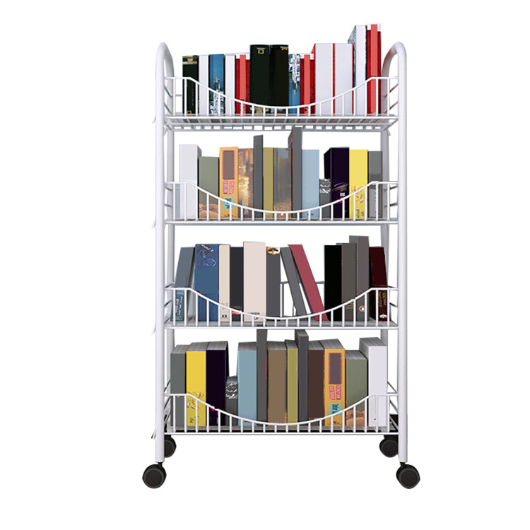 Contemporary Metal Bookshelf with Wheels Open Back Bookcase for Living Room