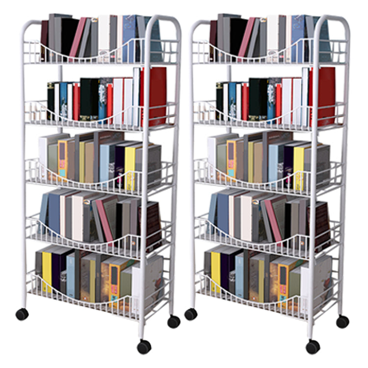 Contemporary Metal Bookshelf with Wheels Open Back Bookcase for Living Room