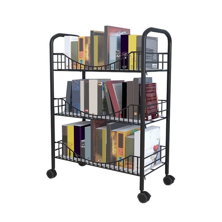 Contemporary Metal Bookshelf with Wheels Open Back Bookcase for Living Room