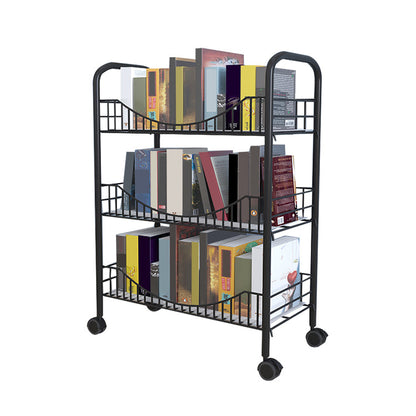 Contemporary Metal Bookshelf with Wheels Open Back Bookcase for Living Room