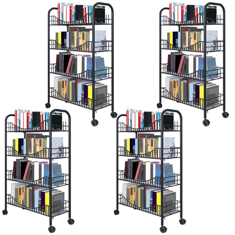 Contemporary Metal Bookshelf with Wheels Open Back Bookcase for Living Room