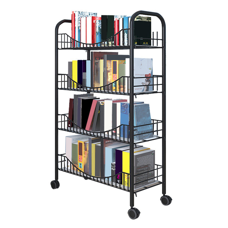 Contemporary Metal Bookshelf with Wheels Open Back Bookcase for Living Room