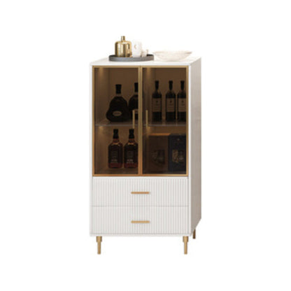 Glam Style Sideboard Stone Dining Room Sideboard with Glass Doors 21"L x 16"W x 33"H White