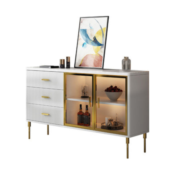 Sideboard in stile glam Sideboard di sala da pranzo in pietra con porte di vetro
