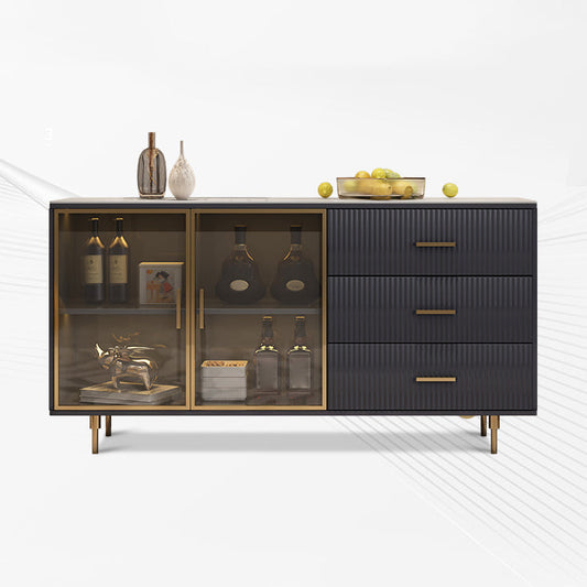 Sideboard in stile glam Sideboard di sala da pranzo in pietra con porte di vetro