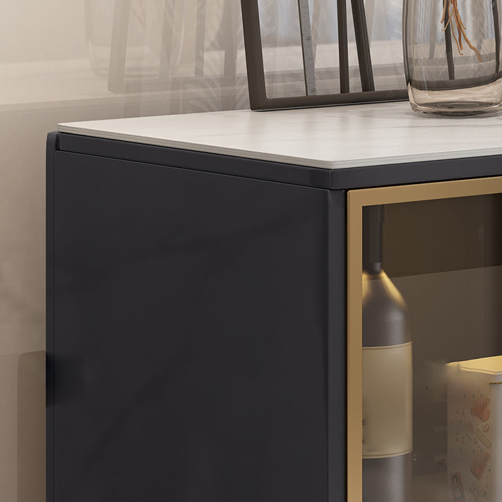 Sideboard in stile glam Sideboard di sala da pranzo in pietra con porte di vetro