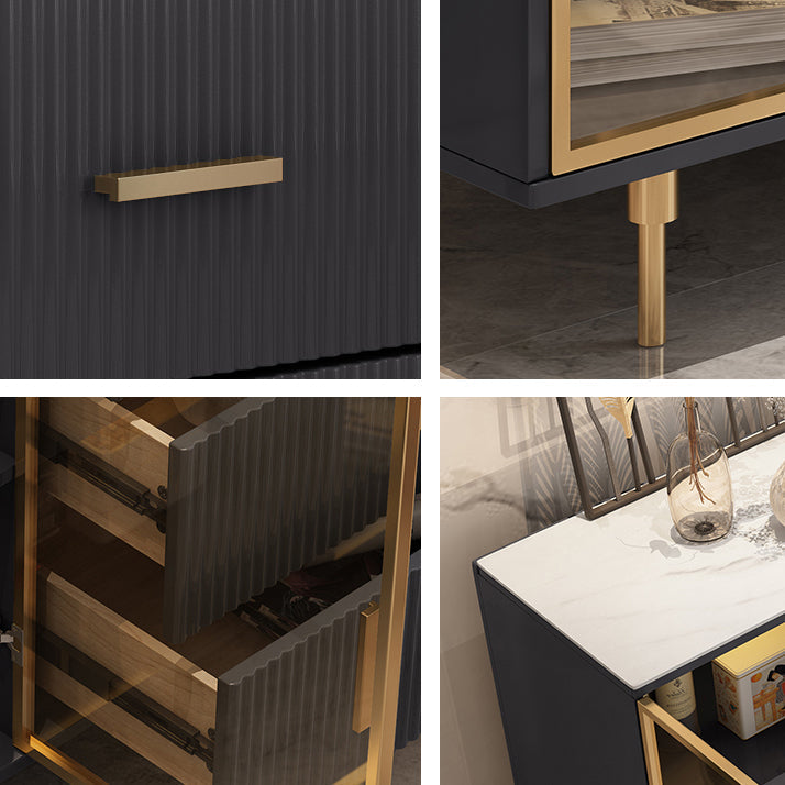 Sideboard in stile glam Sideboard di sala da pranzo in pietra con porte di vetro