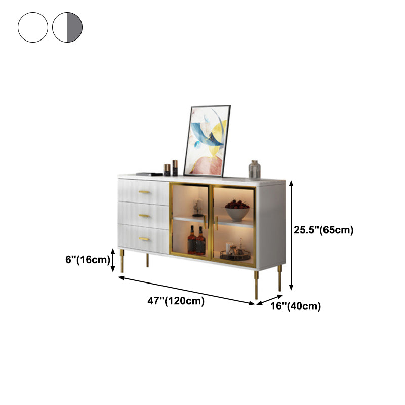 Sideboard in stile glam Sideboard di sala da pranzo in pietra con porte di vetro