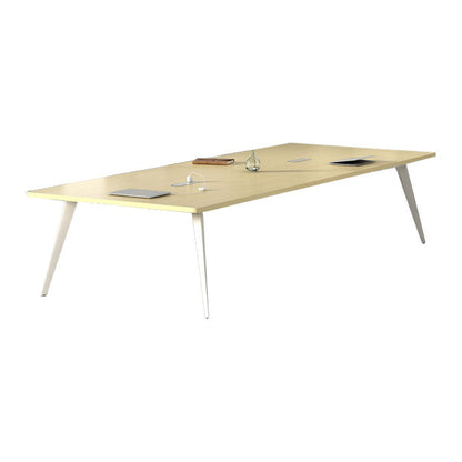 Bureau de bureau manufacturé de couleur naturelle Bureau rectangulaire avec base en métal blanc