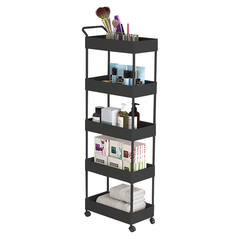 Rectangular Open Bookcase Modern Metal Bookshelf with Casters