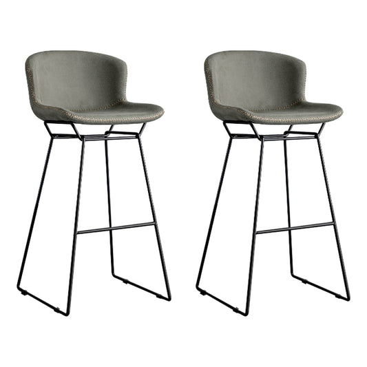 Industrial Iron Barstool Distressed Low Back Indoor Tall Stool with Faux Leather Seat Green 2 Piece Set