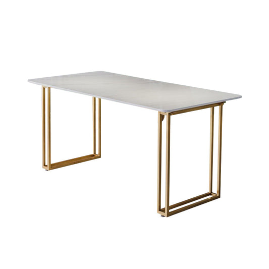 Glam Rectangle Dining Table Set 1/4/5/7 Pieces Dinette Set with White Stone Top White 71"L x 31"W