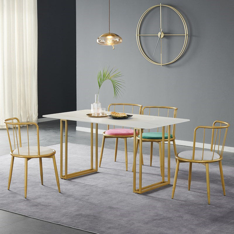 Glam Rectangle Dining Table Set 1/4/5/7 Pieces Dinette Set with White Stone Top