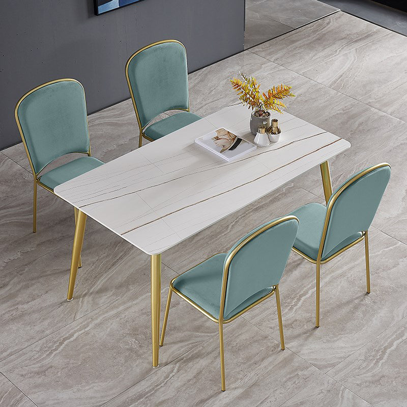 Set da tavolo da pranzo rettangolare glam 1/4/5/7 pezzi dinette set con top in pietra sinterizzata bianca