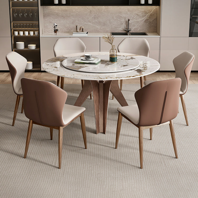 モダンラウンドダイネットセット1/4/7/9ピースターンテーブル付きの焼結された石のダイニングテーブルセット