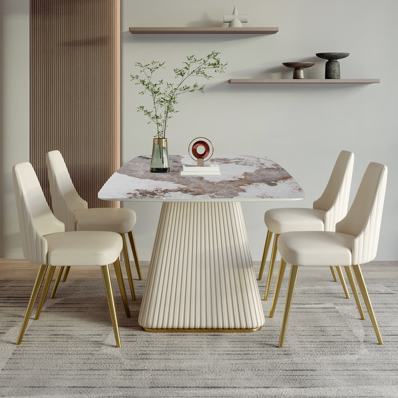 北欧焼結の石トップダイニングセット長方形1/4/5/6/7ピースダイニングルームテーブルセット