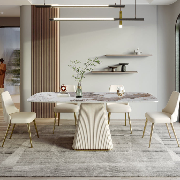 北欧焼結の石トップダイニングセット長方形1/4/5/6/7ピースダイニングルームテーブルセット