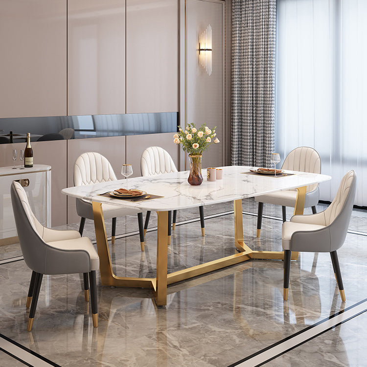 Moderne marmeren bovenste dinerset rechthoek 1/2/5/6/7 stukken eetkamer tafel set