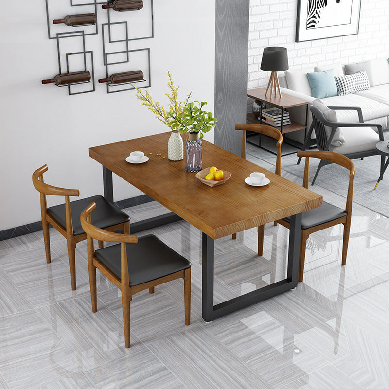 Muebles de rectángulo industrial de metal Mesa de comedor de madera maciza de pino con base de trineo