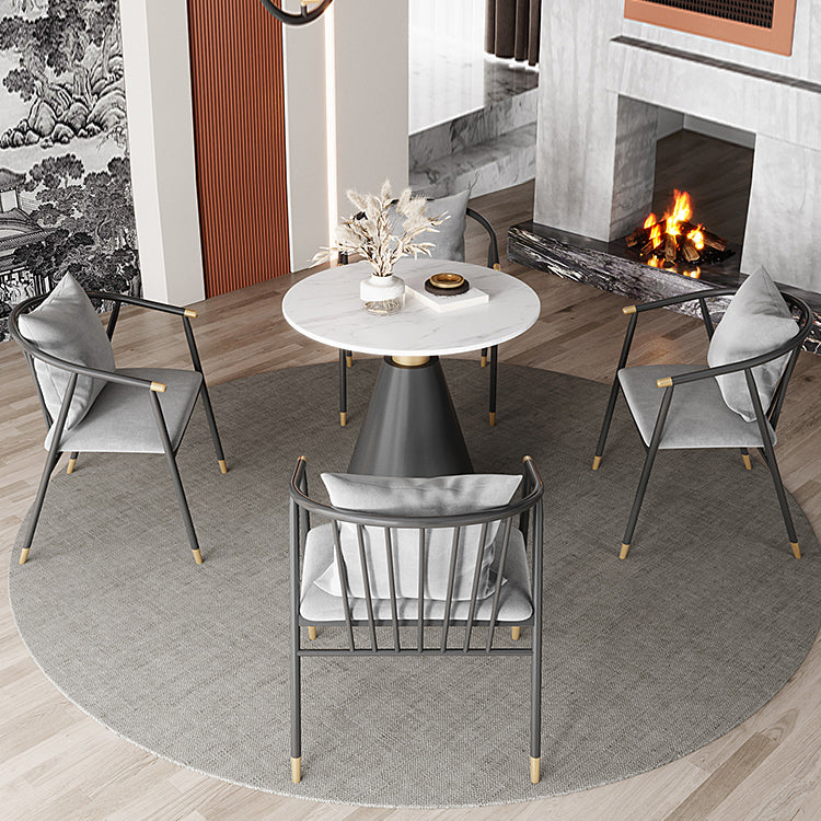 Mesa de piedra sinterizada de metal moderna redonda de piedra sinterizada con base de pedestal negro