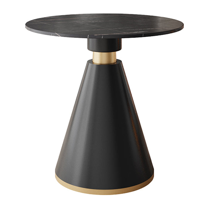 Mesa de piedra sinterizada de metal moderna redonda de piedra sinterizada con base de pedestal negro