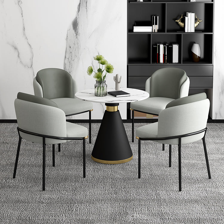 Tavolo da pranzo rotondo contemporaneo in metallo tavolo in pietra sinterizzata con base piedistallo