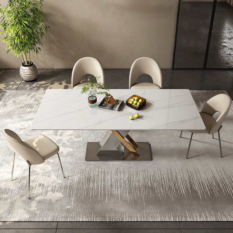Modern Style Pedestal Dining Table Sintered Stone Rectangle Table