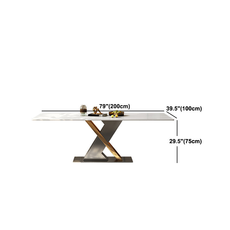 Modern Style Pedestal Dining Table Sintered Stone Rectangle Table