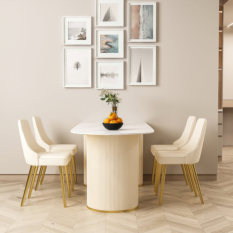 Moderne stenen eettafel ovale ijzeren tafel met dubbele voetstuktafel