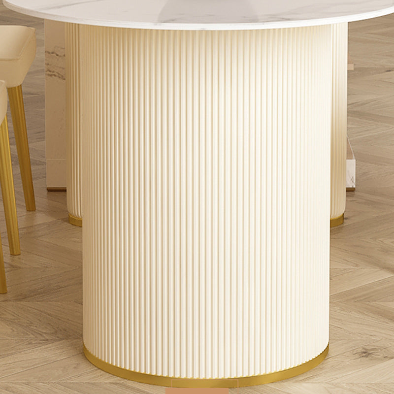 Moderne stenen eettafel ovale ijzeren tafel met dubbele voetstuktafel