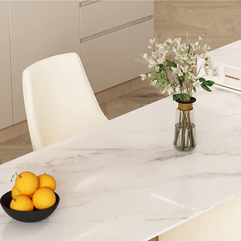 Moderne stenen eettafel ovale ijzeren tafel met dubbele voetstuktafel