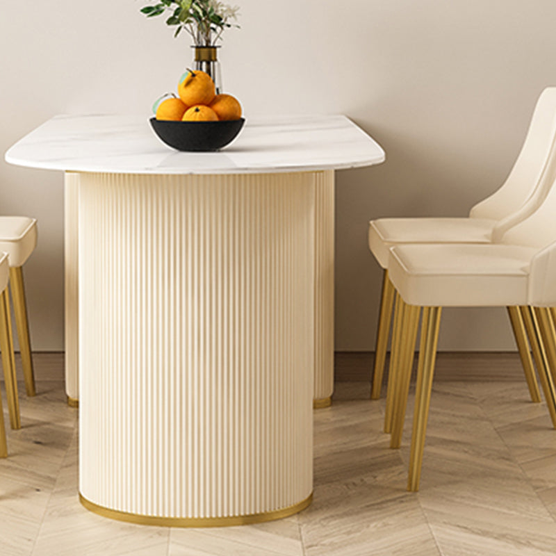 Moderne stenen eettafel ovale ijzeren tafel met dubbele voetstuktafel