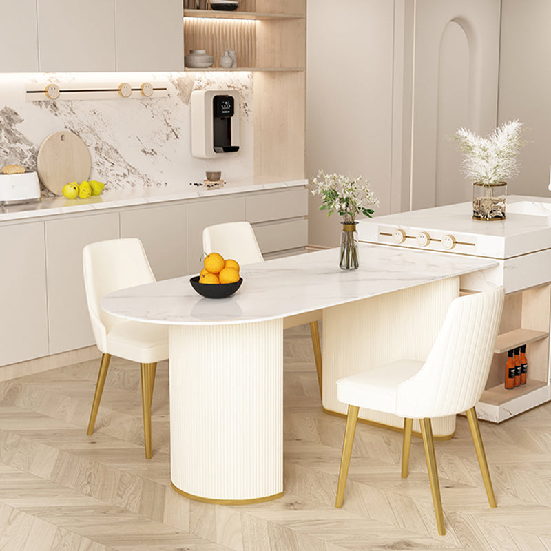 Moderne stenen eettafel ovale ijzeren tafel met dubbele voetstuktafel