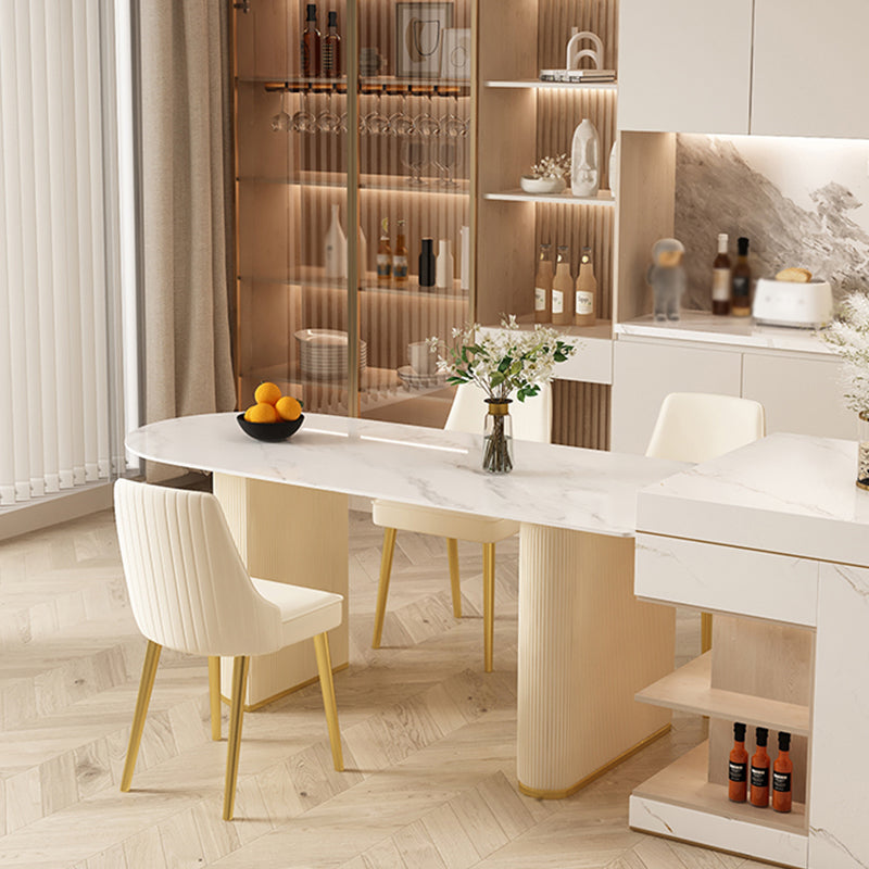 Moderne stenen eettafel ovale ijzeren tafel met dubbele voetstuktafel