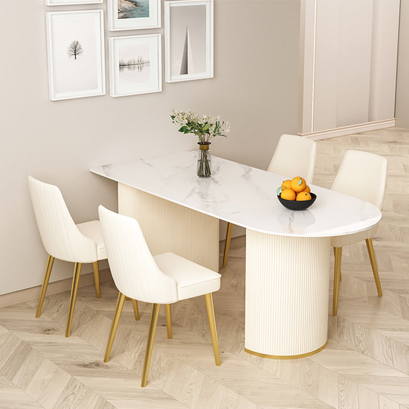 Moderne stenen eettafel ovale ijzeren tafel met dubbele voetstuktafel