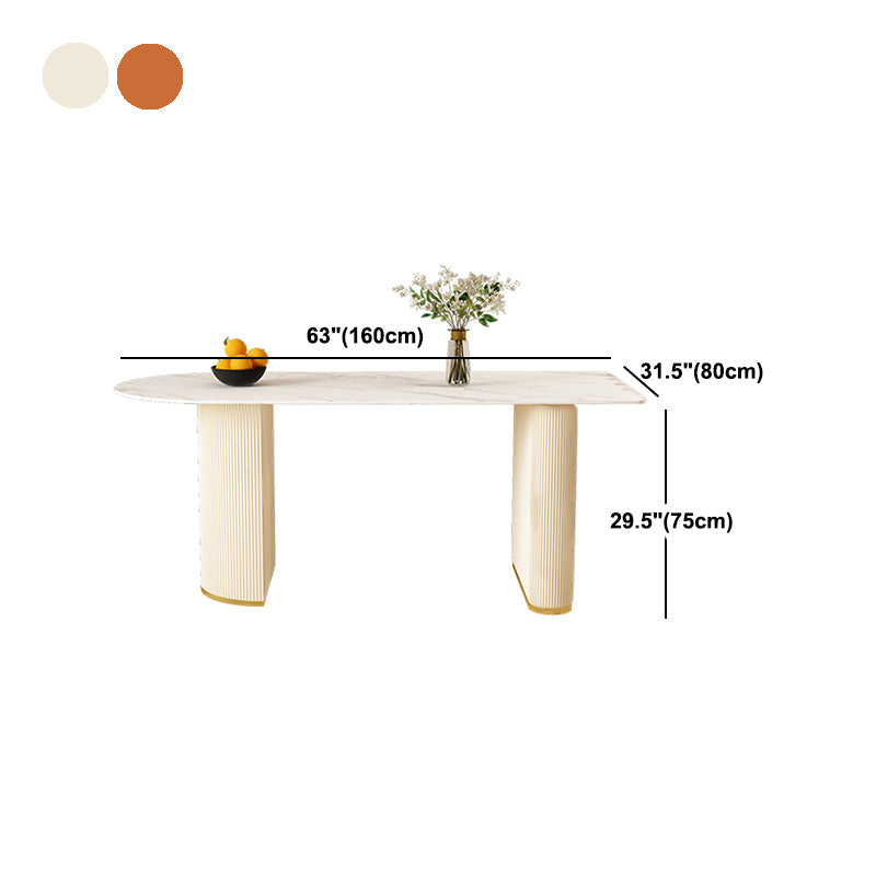 Moderne stenen eettafel ovale ijzeren tafel met dubbele voetstuktafel